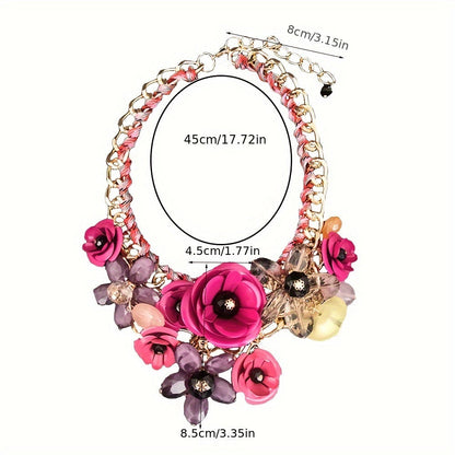 Bold Metal Collarbone Chain with Fashionable Floral Design and Artificial Crystal Pendant Necklace for Women, Stylish Neck Chain Accessory