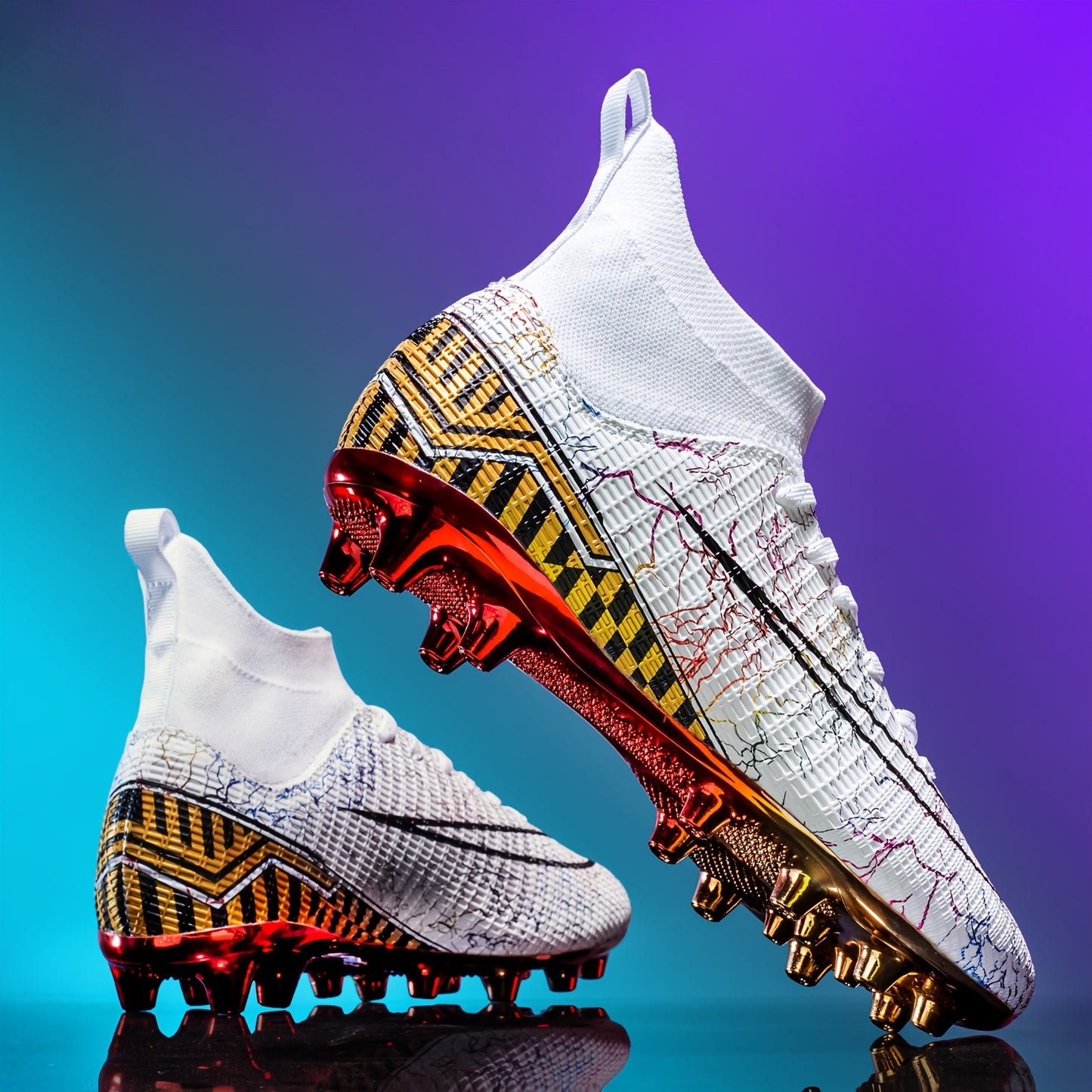 Men's high top professional football shoes, ideal for outdoor and indoor training, with anti-slip sports spikes.