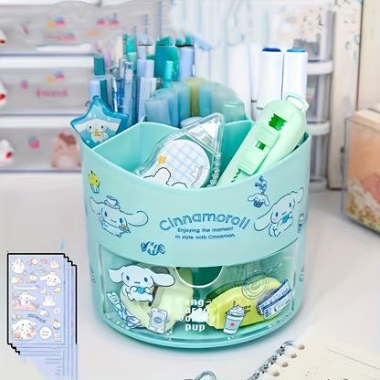 Sanrio Kuromi My Melody rotating pen holder, cute multi-compartment desk organizer made of varnished plastic. Great gift for stationery lovers.