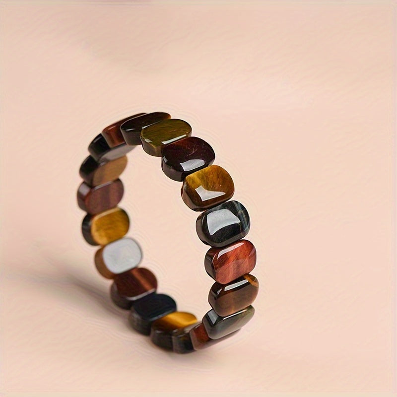 Beaded Bracelet Made with Tiger's Eye Stone, Blue and Yellow Crystal Energy Beads, Suitable for Men and Women