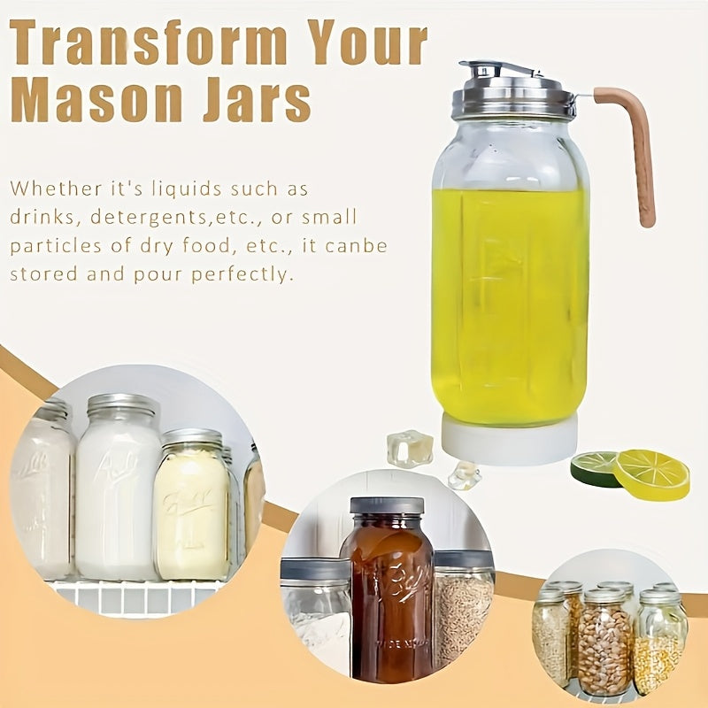 Glass jar lid made from stainless steel with a handle and straw opening, designed for 86mm regular mouth jars. Leak-proof seal for beverages and drinks.