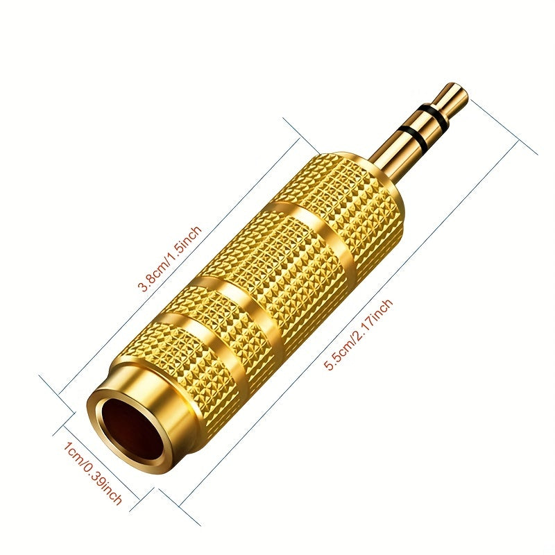 2Pcs Stereo Audio Adapter with 3.5mm Male to 6.35mm Female and 6.35mm Male to 3.5mm Female converters, gold plated.