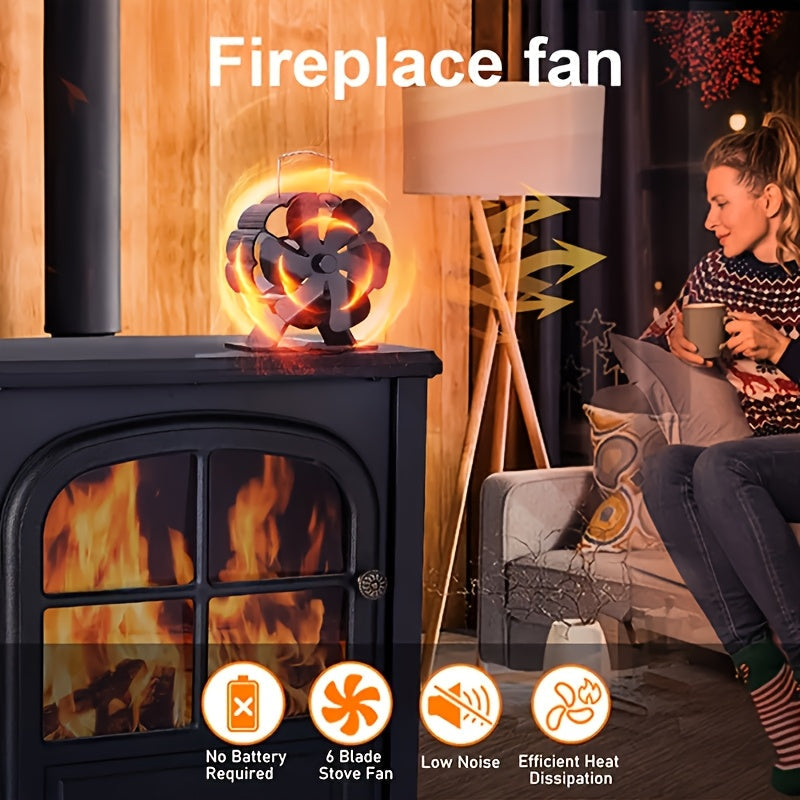 Sleek Black 6-Blade Metal Fireplace Fan Enhances Warmth Distribution, No Electricity Required - Portable Design Ideal for Wood Stoves, Pellet Burners & More | Efficient Airflow for Indoor/Outdoor Use, Outdoor Heating