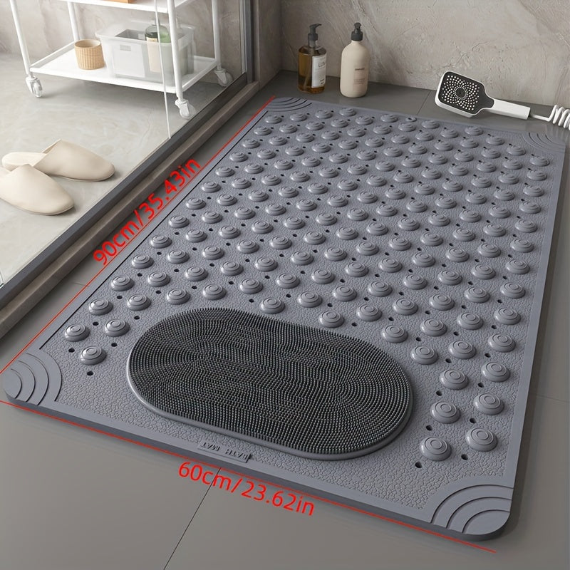 Keep your home bathroom safe and comfortable with the 1pc DONGYANG Anti-Slip Shower Stall Mat. This plush foot massage bath rug is made of PVC and non-woven material, featuring drain holes and suction cups for added security. The rectangular shape and