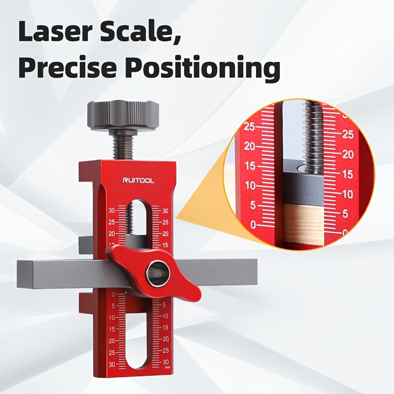 RUITOOL 2 In 1 Cabinet Door Installation Positioner made of rust-resistant aluminum alloy with non-slip design. Includes drill bits and has a clamping range of 7-40mm. Ideal for cabinet