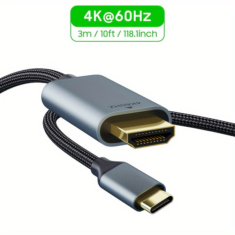 Vothoon 4K@60Hz USB-C to HDTV Cable for multiple devices, including MacBook, Galaxy, iPhone, and iPad. Thunderbolt 3/4 compatible, sleek design with branded connectors.