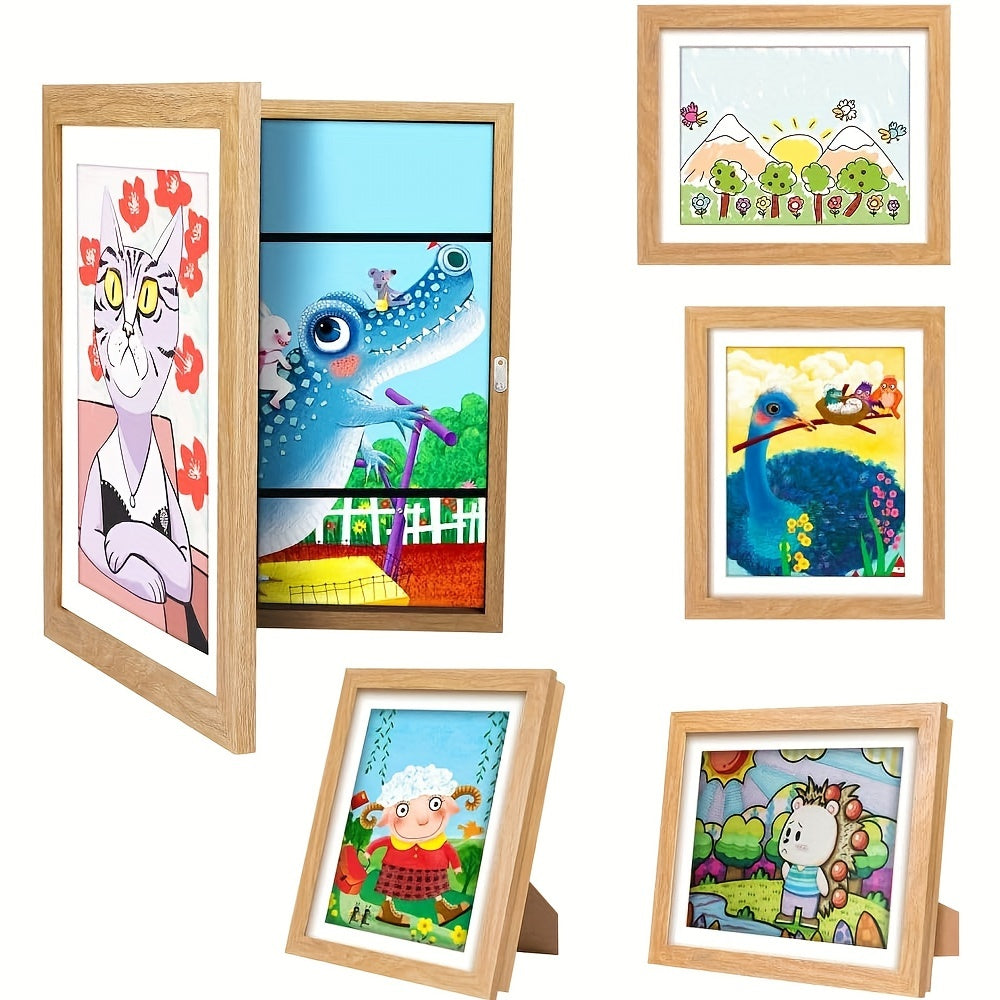 Black gallery frame for artwork, can be displayed vertically with easel back or hung on wall.