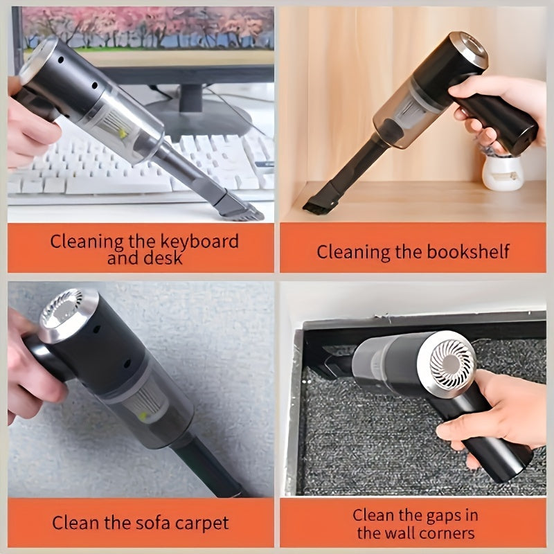 Small yet powerful vacuum cleaner, with 3000PA cyclone suction and two brush heads, suitable for both car and home use.