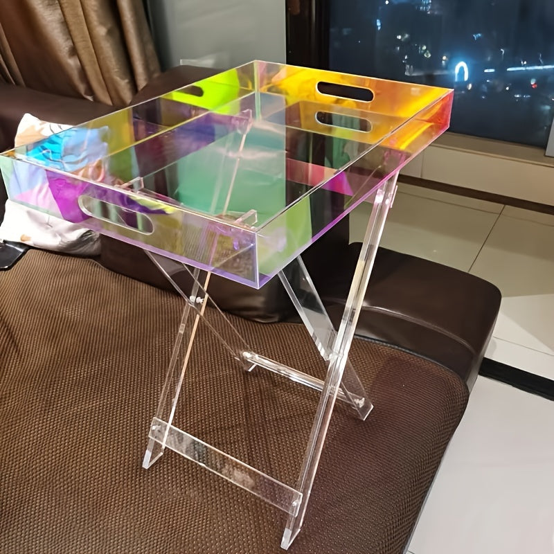 Acrylic Transparent Folding Coffee Table with Movable Storage Shelf - Light Luxury, Durable, and Portable