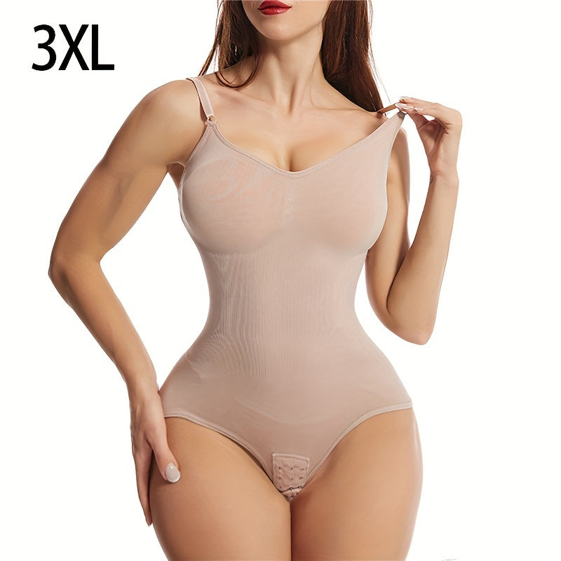 1pc Women's High Elasticity Shapewear Bodysuit with Backless, Tummy Control, Elastic Hip Lift, Full Bust Compression, Polyamide & Spandex fabric, Adjustable Straps, Plus Size, Sleeveless