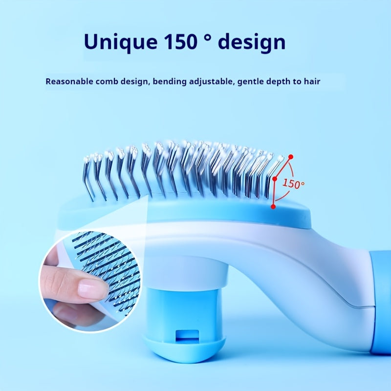 Ergonomic Pet Grooming Brush for Dogs & Cats with One-Click Hair Removal, Ideal for Fur Detangling and Shedding