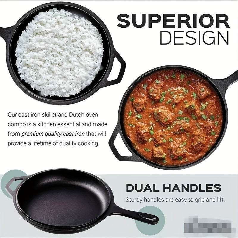 Dual-sided Cast Iron Skillet Set - Thick, Non-Stick and Versatile for Frying, Soup, Stew | Suitable for Induction Cooktops