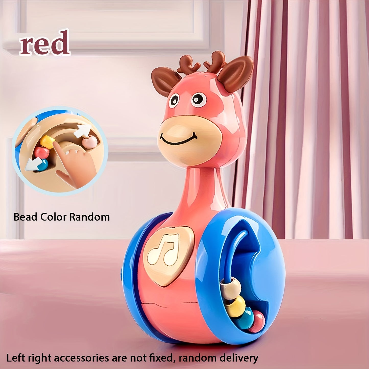 Fawn sliding tumbler rattle toy made of ABS material, ideal for young learners, encourages interactive play and development.