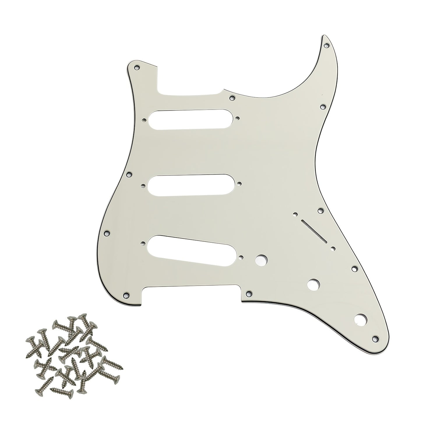 ST electric guitar single pickup guard with 11 holes, installation screws, and aluminum foil shielding. Fits standard FD ST style guitars, available in multiple colors.