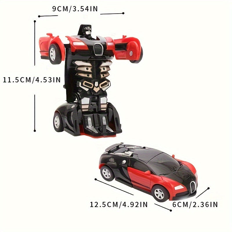 1pc Transforming Toy Car transforms into a robot car model upon impact, no batteries needed.