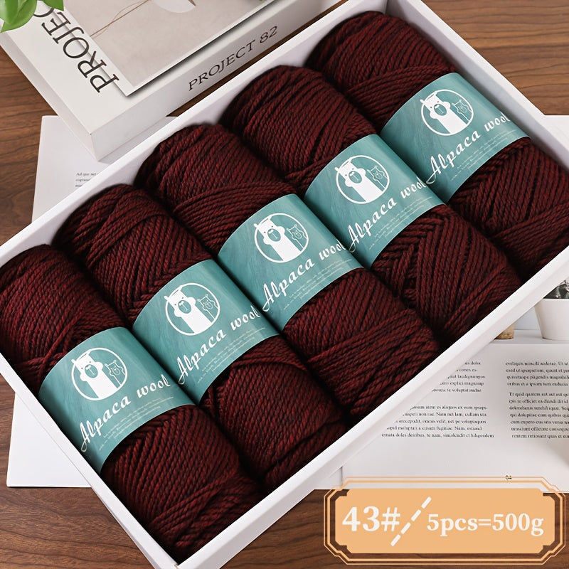 5-Pack Alpaca Wool Yarn, 500g Each, Multicolor Thick-Thin Yarn for Handmade Clothing - Various Styles