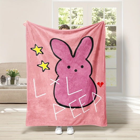 Soft flannel throw blanket inspired by Lil Peep, featuring a charming pink cartoon bunny design. Ideal for adding coziness and charm to your home decor, and makes the perfect gift for friends.