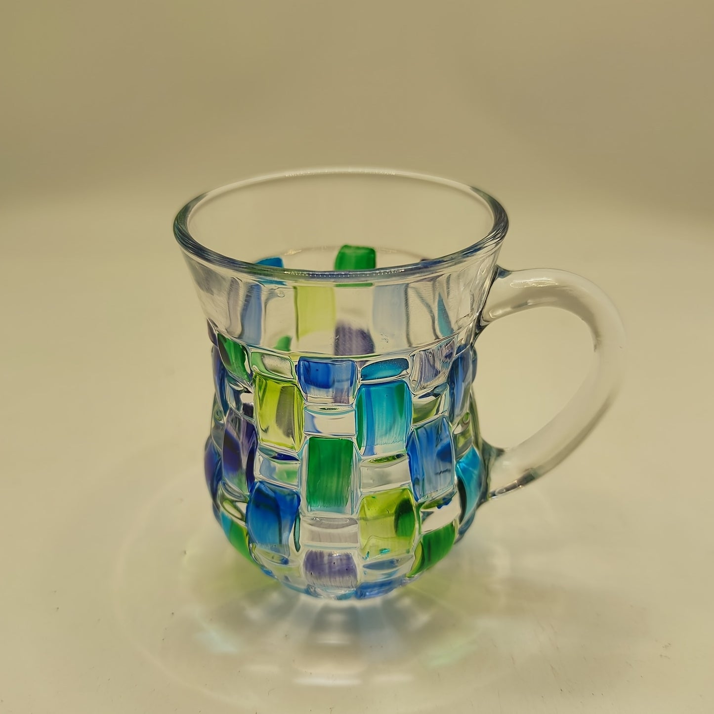 Hand-painted color grid coffee cup and saucer set with European style, perfect for home use.