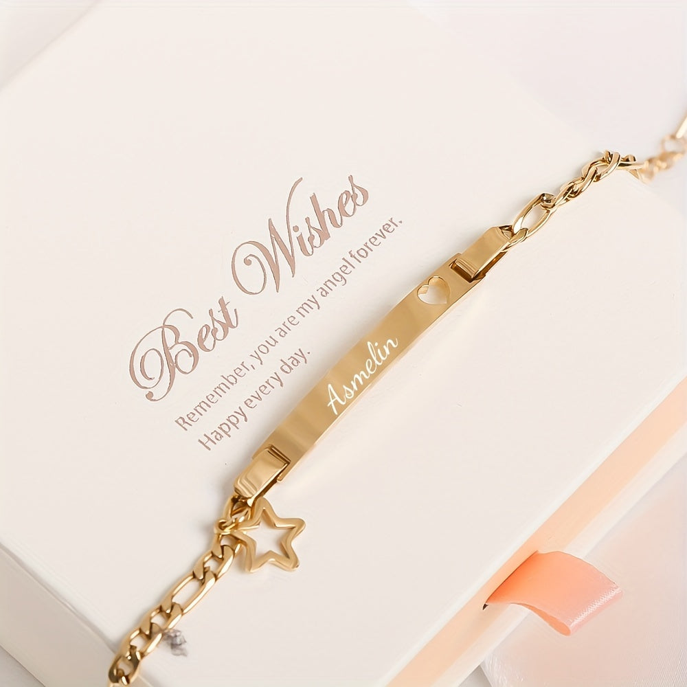 Personalized Star and Heart Bracelet - Ideal for Celebrating Birthdays, Anniversaries, and Memorable Events - Made with Titanium Alloy in Ivory and Gold, Comes with a Gift Box