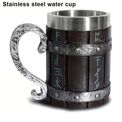 Stylish 20oz stainless steel mug with a resin crafted double-wall design. Suitable for hot or cold beverages. Hand wash only.