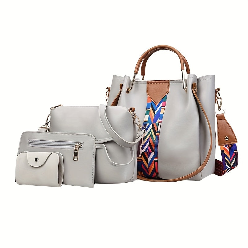 European and American fashion set with four bags in one: handbag, shoulder bag, crossbody bag, and bucket bag.