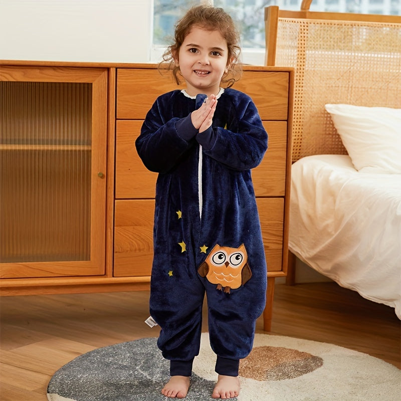 MICHLEY Cozy Flannel Kids Sleeping Bag - Anti-Kick, Temperature Regulation, Animal Print with Zipper Closure for Spring & Autumn - Deep Sky Blue