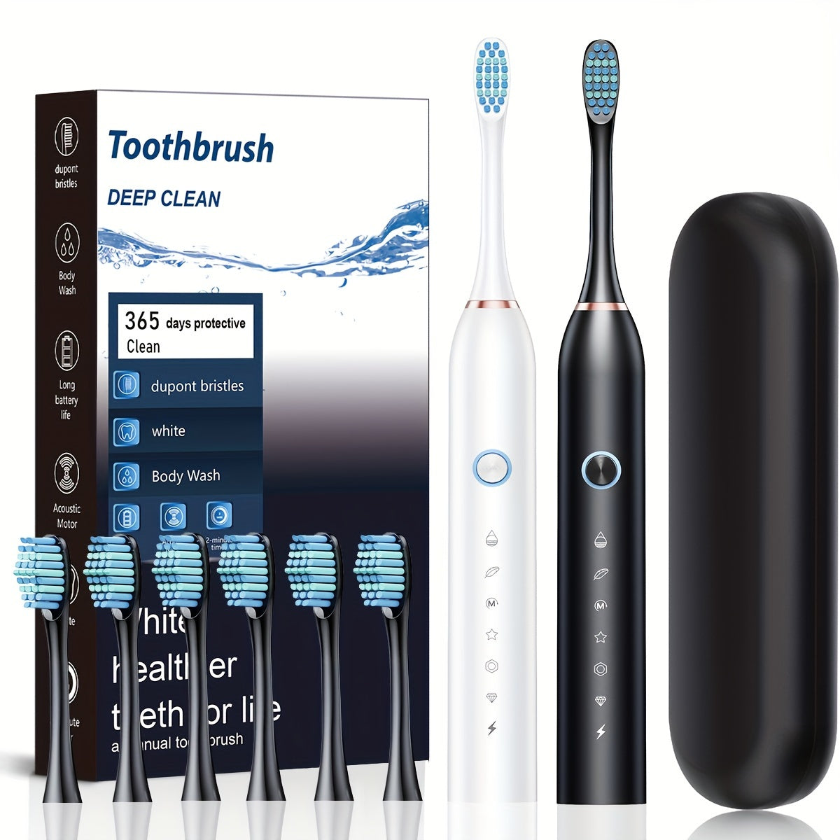 USB rechargeable electric toothbrush for adults with deep clean and soft bristles, suitable for couples, features automatic cleaning and operates at ≤36V.