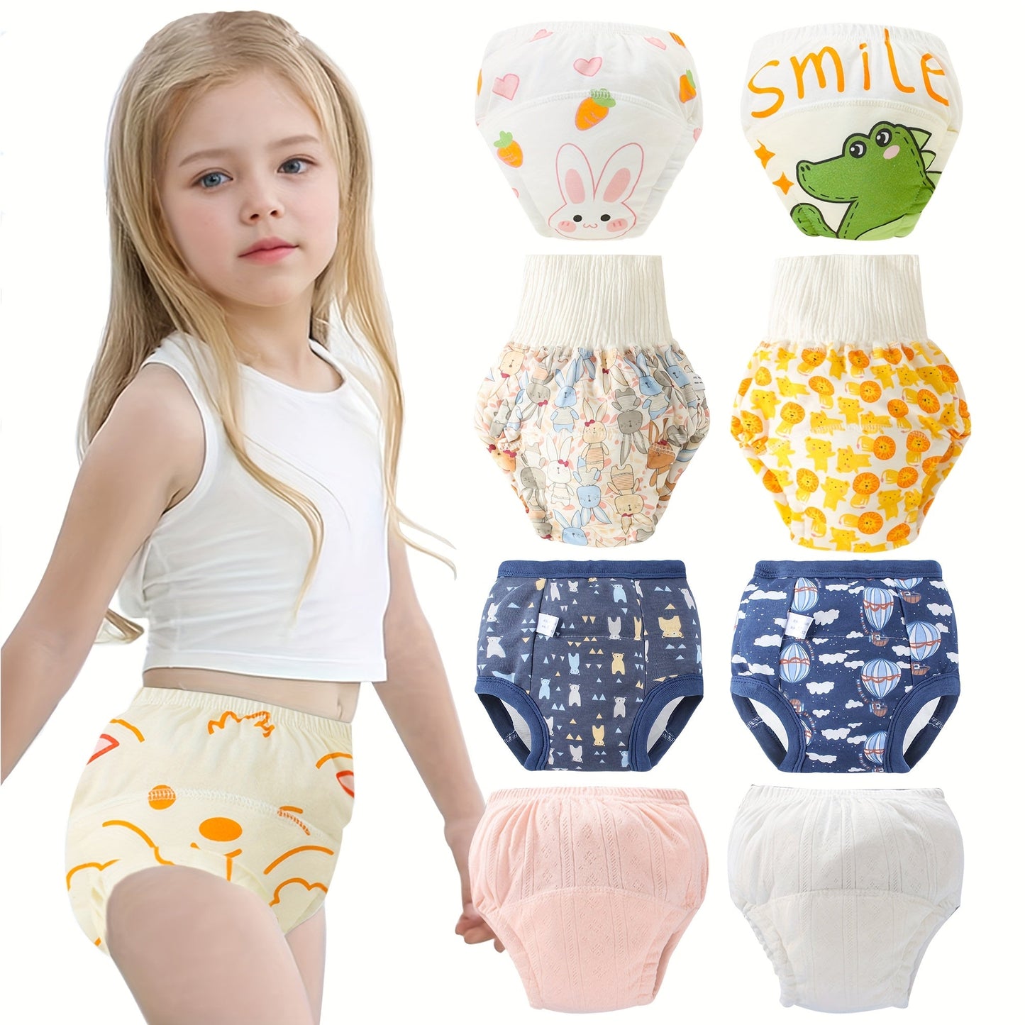 Set of 6 Washable Training Pants with Adorable Animal Designs, Gentle and Absorbent Cloth Diapers for Kids, Ideal Present for Children