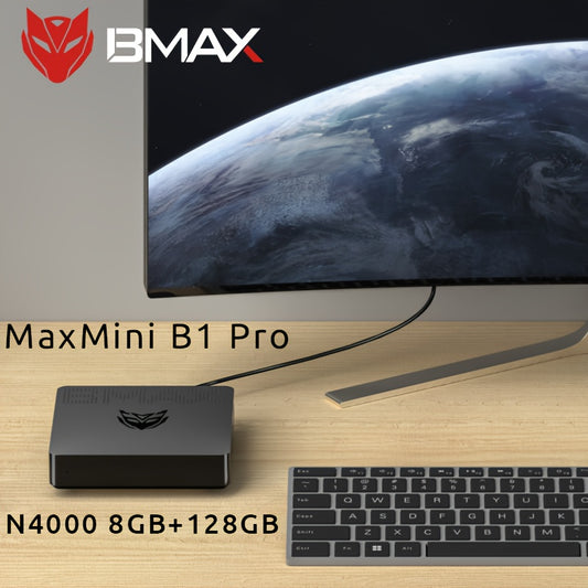 BMAX B1 PRO Mini PC - 8GB RAM, 128GB SSD, Intel N4000 Processor, Windows 11 Pro, Integrated Intel Graphics, Wi-Fi Connectivity, European Plug.