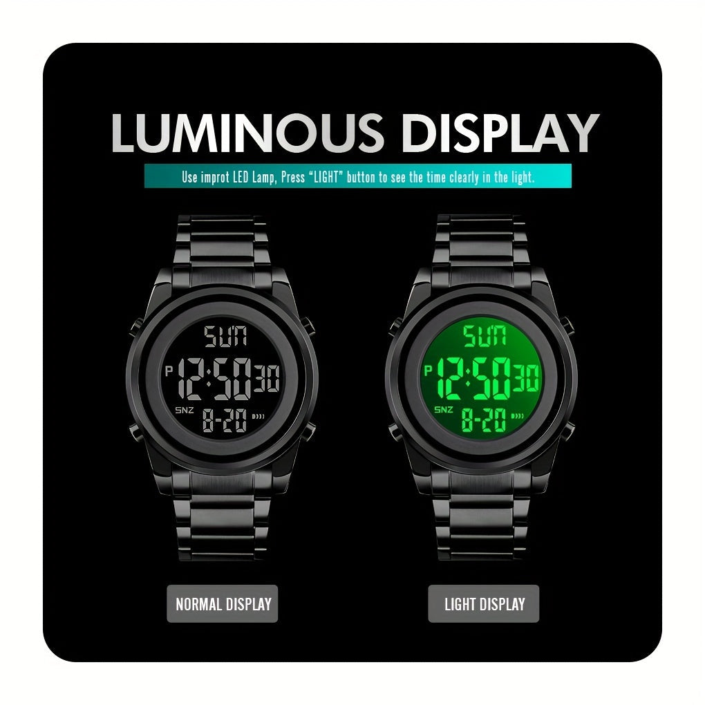 Men's SKMEI Multifunctional Digital LED Night Light Timing Alarm Fashion Watch, Perfect for Gifting to Men.