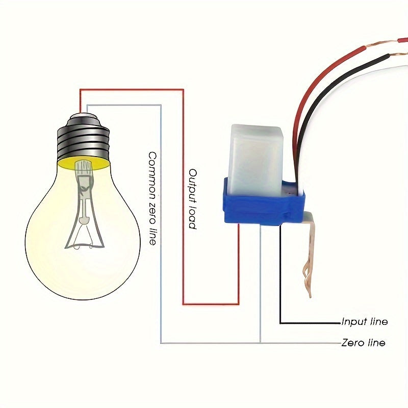 AS-10 Automatic Photocell Light Switch with 10A capacity, suitable for 110V/220V. Automatically turns lights on/off. Blue with white terminals. Ideal for outdoor street lights. Features