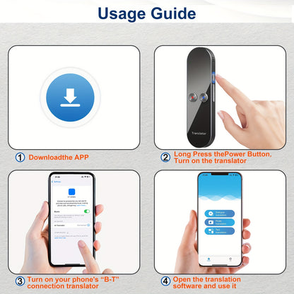 Portable smart language translator device for real-time voice translation during travel or business.