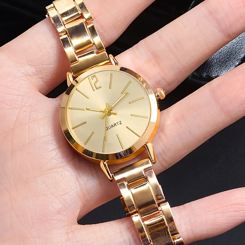 Stylish women's watch and sparkling set with zinc alloy strap and case, quartz movement, and elegant display. Perfect gift for girlfriend on occasions like Valentine's Day, Ramadan