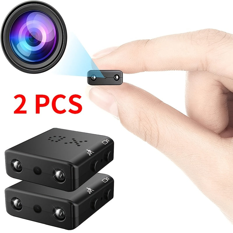 2 Mini Full HD Cameras with IR-Cut, Motion Detection, Infrared Night Vision, Rechargeable Lithium Battery, Loop Recording, Compact Design, Home and Office Security DVR, Non-Wifi