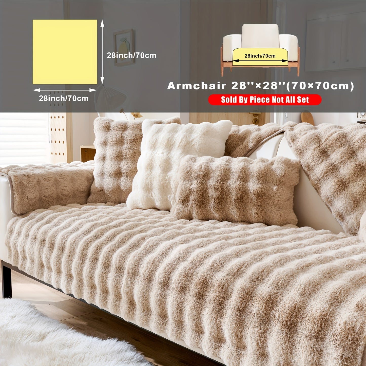 New Bubble Fleece Sofa Cover available in 8 colors with modern design, pet-friendly, and machine washable. Suitable for 2, 3, 4, and combination sofas, with 450-500g fabric weight and long pile fleece. No print, with other craftsmanship included.