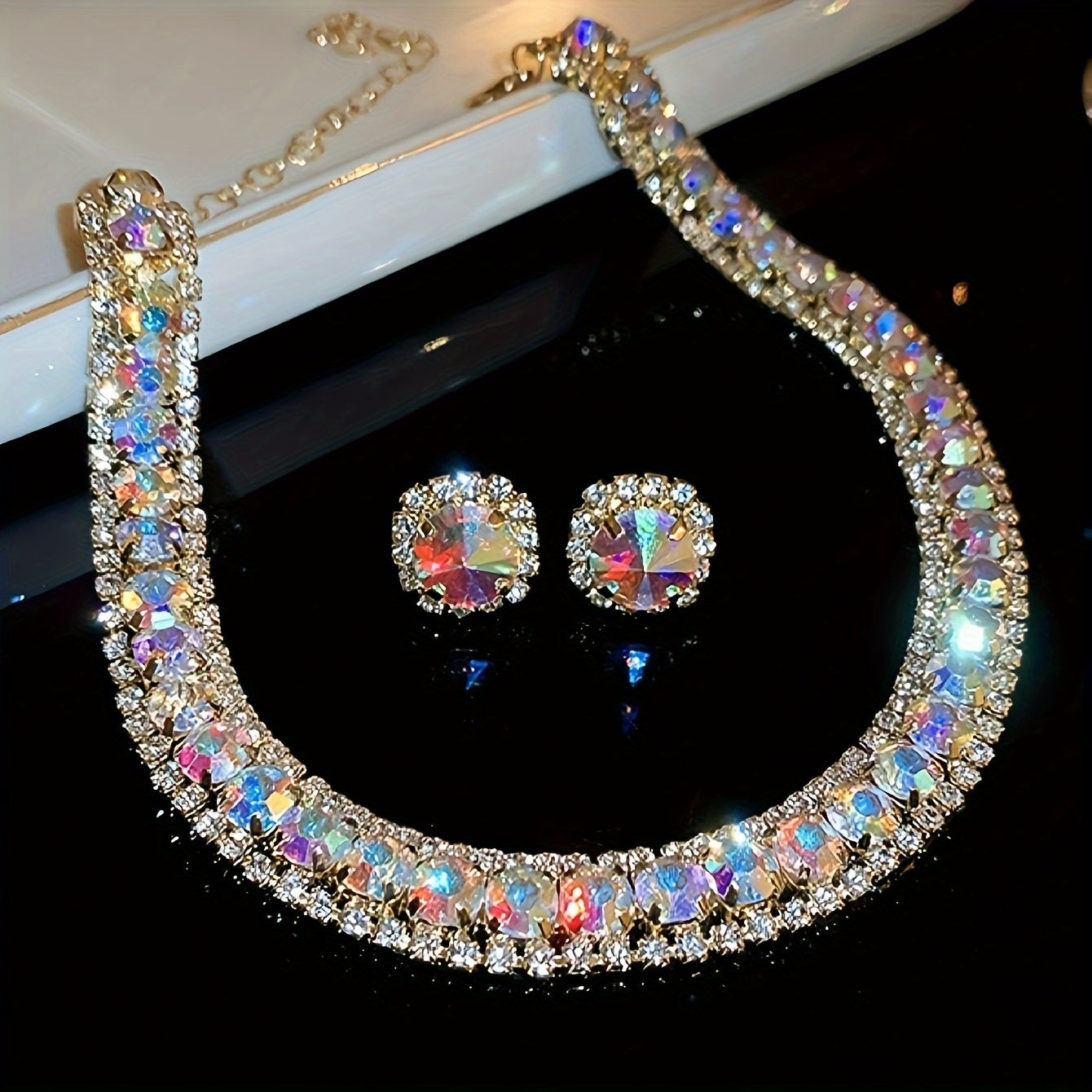 Exquisite Crystal Necklace and Earrings Set - Opulent Rhinestone Jewelry for Women, Ideal for Parties & Banquets