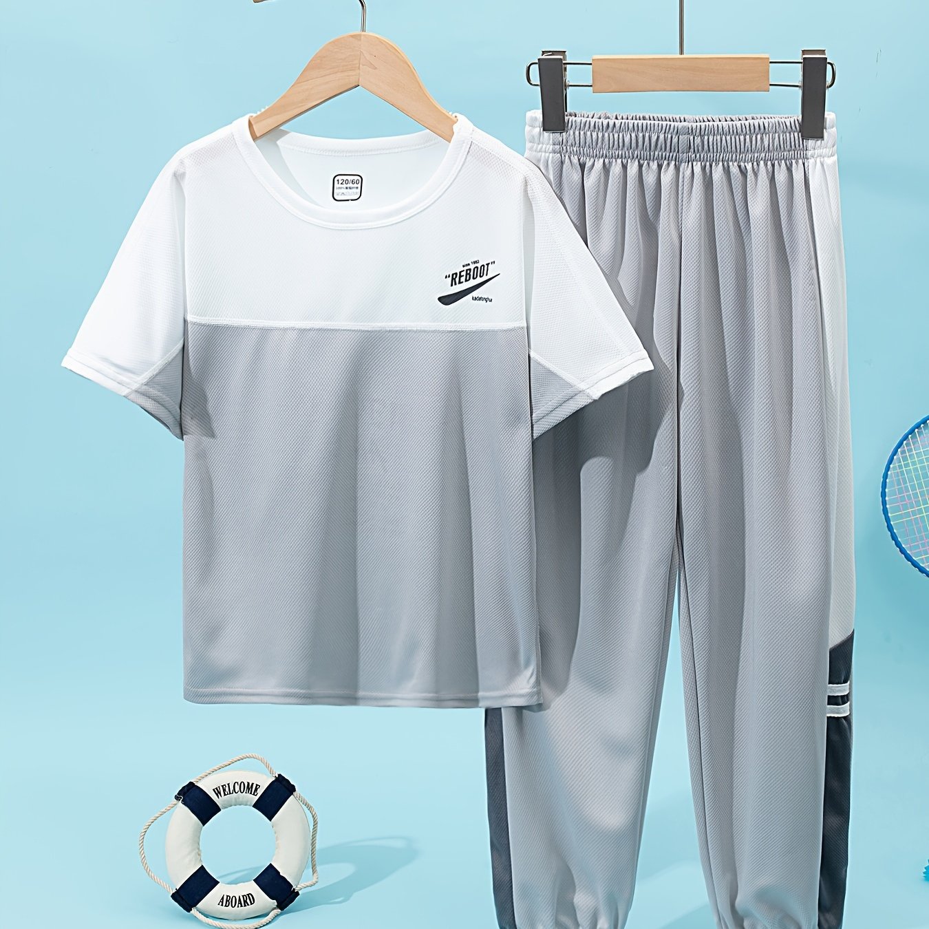 Boys Summer Sportswear Set: Short Sleeve Tee & Long Pants, Quick-Dry, Athletic Outdoor Gear