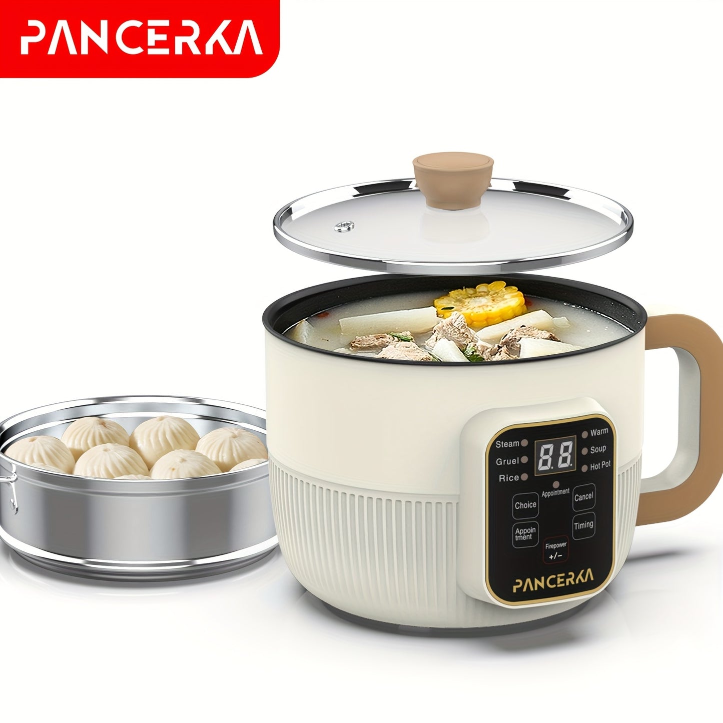 1.0L Mini Electric Cooking Pot with Steamer for Household Use, Multifunctional Hot Pot with Non-Stick Smart Model and European Standard Plug