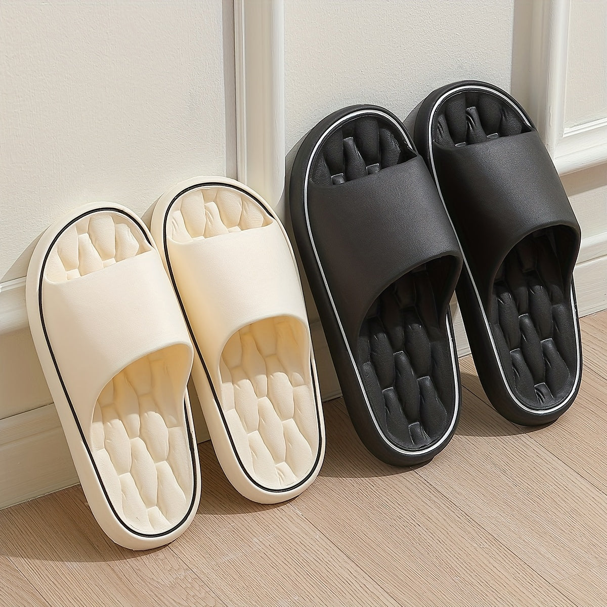 Men's Plus Size 48-49 Striped Slip-On Slippers with Anti-Slip Sole, Perfect for Home or Shower