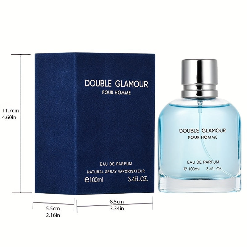 Double Glamour Men's Eau De Parfum - 3.4oz with Refreshing Woody Scent, Citrus & Spicy Notes, Suitable for Dates & Daily Wear, Formaldehyde-Free, Alcohol-Based Spray, Perfect Gift for Him