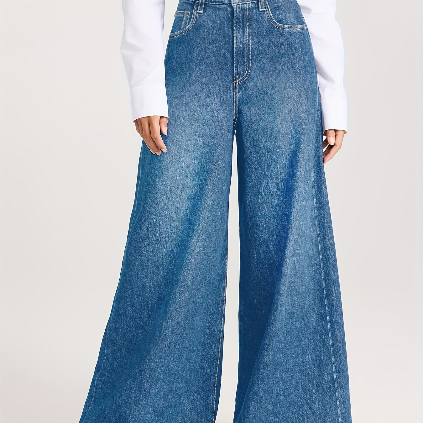 1pc SENLANJIEQU Women's Casual Wide Leg Jeans, made of 70% cotton, 28% polyester, and 2% elastane. Features a medium stretch, washed finish, and streetwear style.