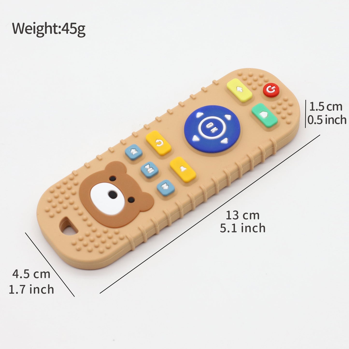 Simulated remote control teether toy made of food-grade silicone.