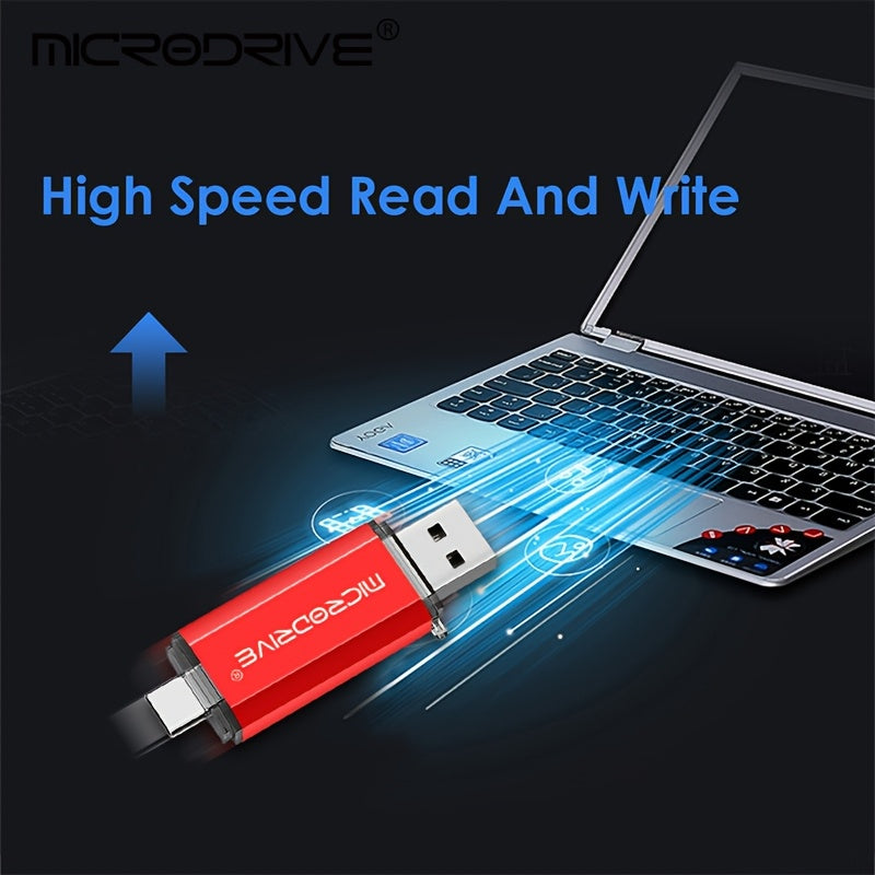 MICRODRIVE 2.0 USB-C Flash Drive - High-Speed OTG Memory Stick, Frosted Metal Texture, 128GB/64GB/32GB/16GB, Laptop & Smartphone Compatible, Red/Black, Cute Design