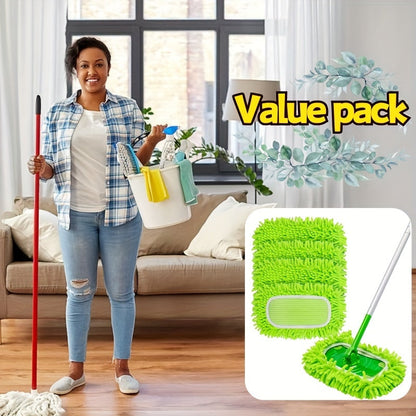 Set of 4 ultra-absorbent microfiber mop pads, can be reused and washed, ideal for dry and wet cleaning in various areas such as the living room, bedroom, bathroom, and kitchen.