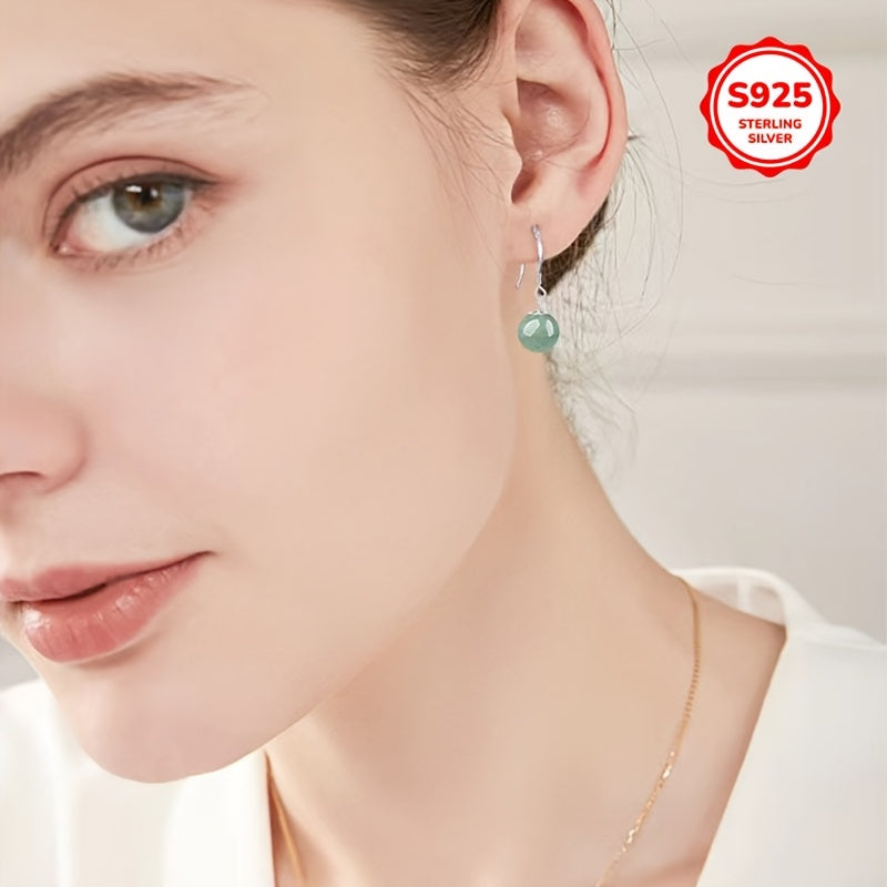 Luxurious Tribal Style Dangle Earrings with Synthetic October Birthstone Jade, S925 Sterling Silver Plated, Featuring Fashionable Imitation Jade Pendant. Perfect for Daily Wear or Gifting, Ideal accessory for Christmas Holiday Parties.