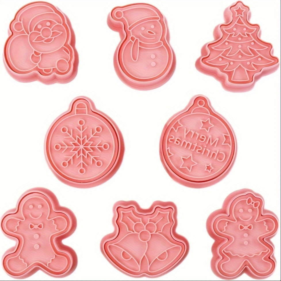 Set of 8 Christmas Cookie Cutters, Plastic molds with Festive Shapes for Decorating Cakes, Making Cookies, and Essential Kitchen Accessories