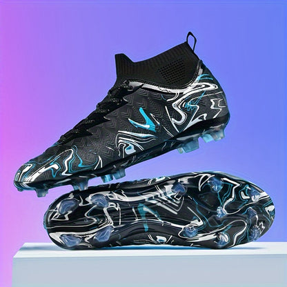 Breathable Men's Soccer Cleats with PU Upper, Rubber Sole, Lace-Up design, solid color, and preppy style for all seasons.