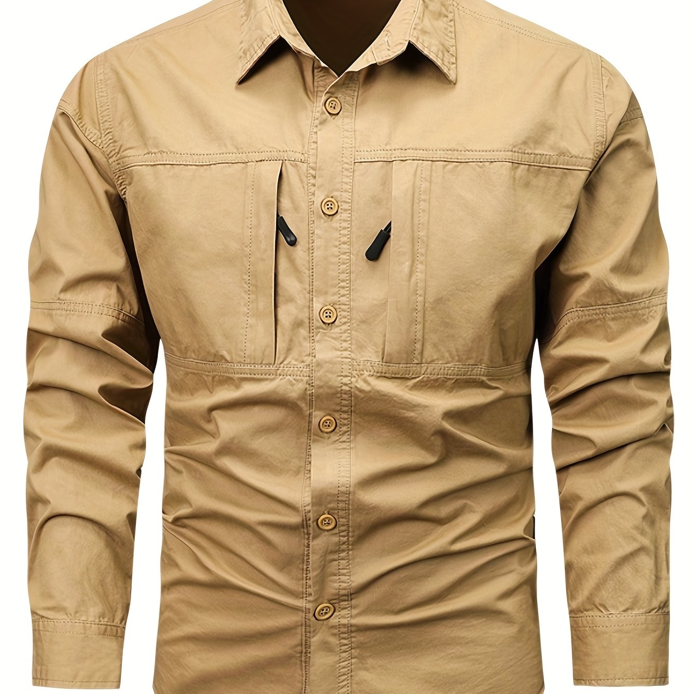 Men's cargo style shirt with unique zipper pocket design, perfect for spring and fall fashion trends.