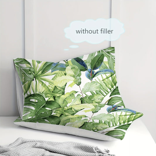 Set of 2 Soft and Comfortable Green Leaf Print Pillowcases - High-Quality Envelope Design for Bedroom and Sofa Decoration, Easy to Clean in the Washing Machine