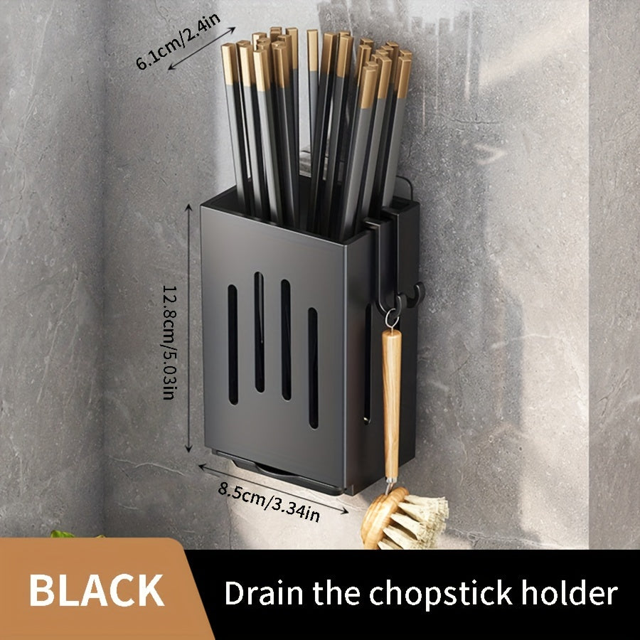 Single or double Wall-mounted Chopstick Holder for organizing chopsticks, spoons, and tableware in the kitchen. Features a no-drilling drainage chopstick tube. Perfect for storing kitchen utensils such as knives, forks, soup spoons, sponge cloths, and